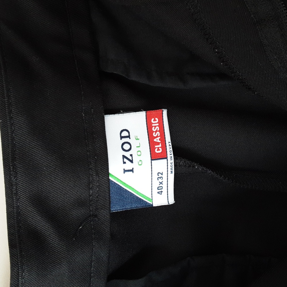  IZOD Golf 40x32 Pants Men's Black Flat Front Classic Fit EUC